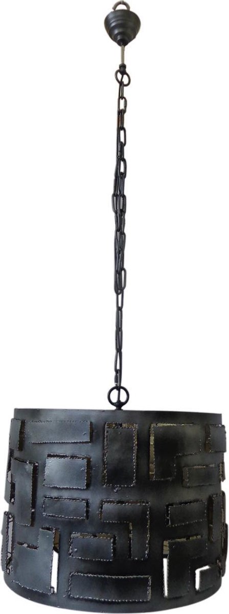 Pablo hanglamp zwart metaal, 50cm dia hoogte 40cm met ketting 190cm hoog, 5 x e14