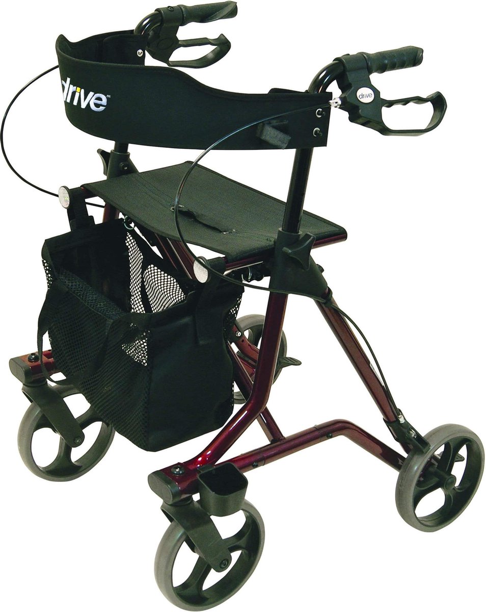 Goedkoopste Rollator Torro - Rood - 1,60m tot 1,85m - Lichtgewicht (6,9 kg) - Opvouwbaar - Hoge zithoogte - Lekvrije banden - Inclusief rugsteun, stokhouder en netje - Drive Devilbiss Healthcare