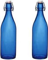4x stuks blauwe giara flessen met beugeldop - Woondecoratie giara fles - Blauwe weckflessen / Inhoud 1 liter