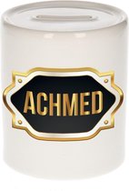 Achmed naam cadeau spaarpot met gouden embleem - kado verjaardag/ vaderdag/ pensioen/ geslaagd/ bedankt