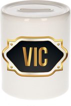 Vic naam cadeau spaarpot met gouden embleem - kado verjaardag/ vaderdag/ pensioen/ geslaagd/ bedankt