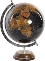 Decoratie wereldbol/globe zwart op metalen voet/standaard 28 x 37 cm - Landen/contintenten topografie