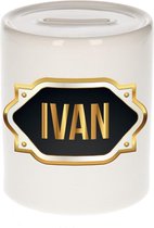Ivan naam cadeau spaarpot met gouden embleem - kado verjaardag/ vaderdag/ pensioen/ geslaagd/ bedankt