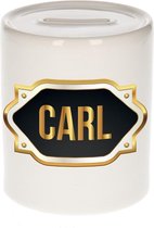 Carl naam cadeau spaarpot met gouden embleem - kado verjaardag/ vaderdag/ pensioen/ geslaagd/ bedankt