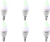 CALEX - LED Lamp 6 Pack - Smart Kaarslamp B35 - E14 Fitting - Dimbaar - 5W - Aanpasbare Kleur CCT - RGB - Mat Wit - BES LED