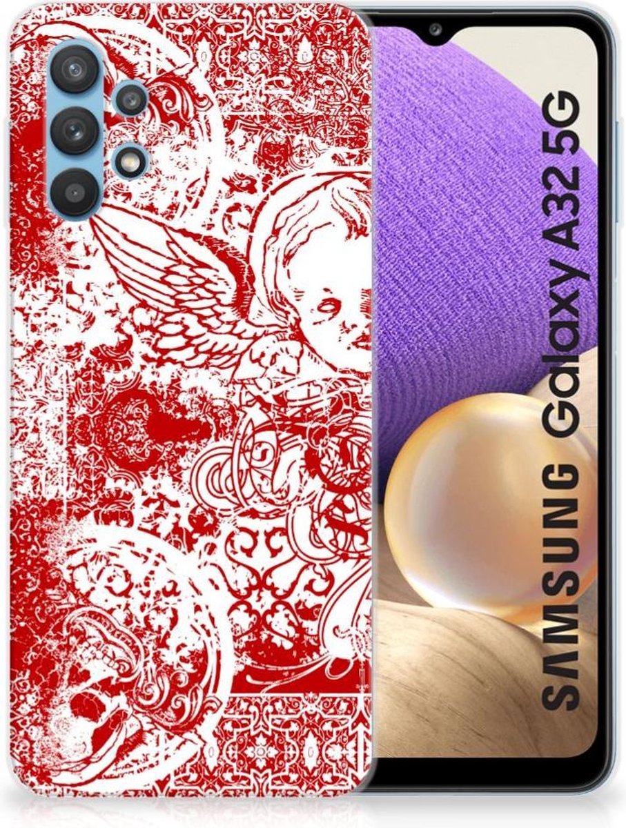 Silicone Back Case Samsung Galaxy A32 5G Angel Skull Rood