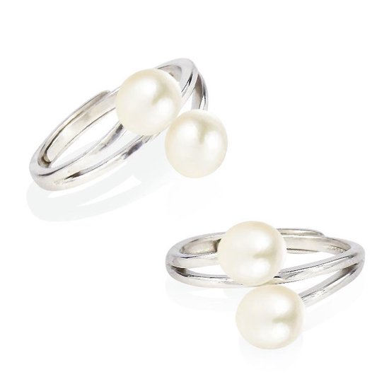 PROUD PEARLS® Bague ajustable en argent avec deux perles