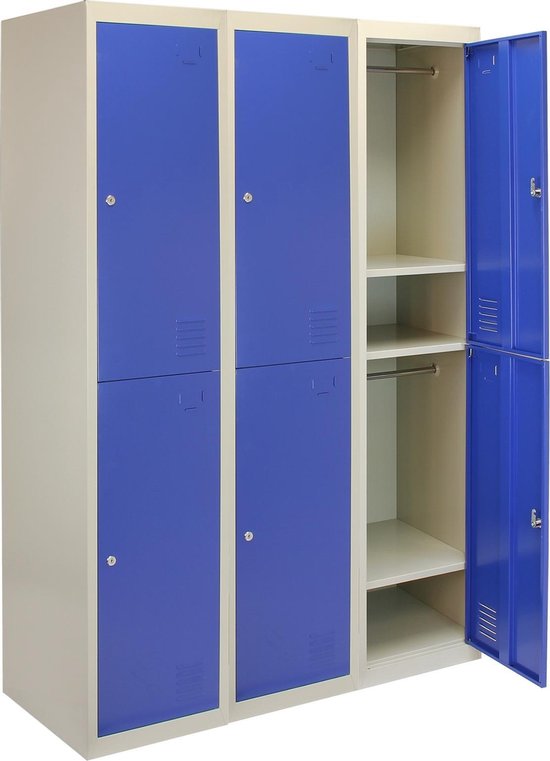 3 x Lockerkast Metaal - Blauw - Tweedeurs - Per unit: 38cm(b)x45cm(d)x180cm(h) - Flatpack - Ventilatie -  2 GRATIS magneten - 2 Sleutels per slot - lockers kluisjes