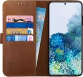 Rosso Deluxe Echt Leer Book Case Hoesje Geschikt voor Samsung Galaxy S20 Plus | Ruimte voor drie pasjes | Portemonnee Book Case | Met Pasjeshouder | Bruin