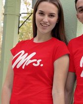 Mr & Mrs T-Shirt Premium Red (Mrs - Maat XL) | Koppel Cadeau | Valentijn Cadeautje voor hem & haar
