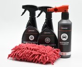 SwissTec Autowas pakket met 500 ml Shampoo, 500ml Insecten verwijderaar , 500 ml Wheelcleaner en washmitt