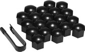 Wielmoerkapjes 21 mm - Zwart Glans - Kunststof - Set van 20 stuks incl. tweezer tool - Universeel