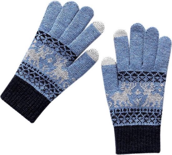 Gebreide handschoenen met touchscreen tip voor bedienen van mobiel - blauw  - dames/tieners | bol.com