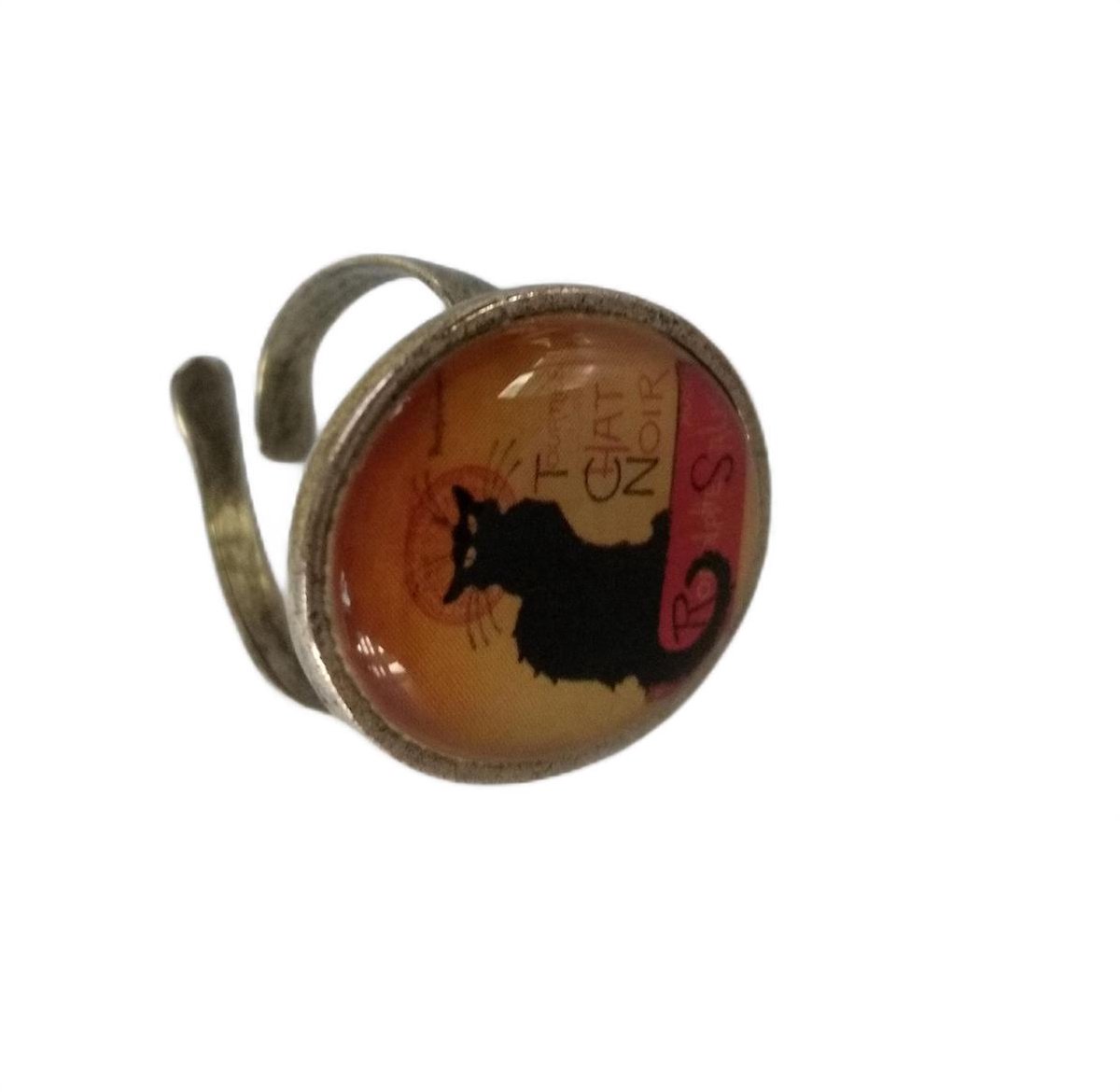 Zeeuws Meisje -Ring ovaal verzilverd - Zwarte Poes- one size, past altijd - designerskwaliteit