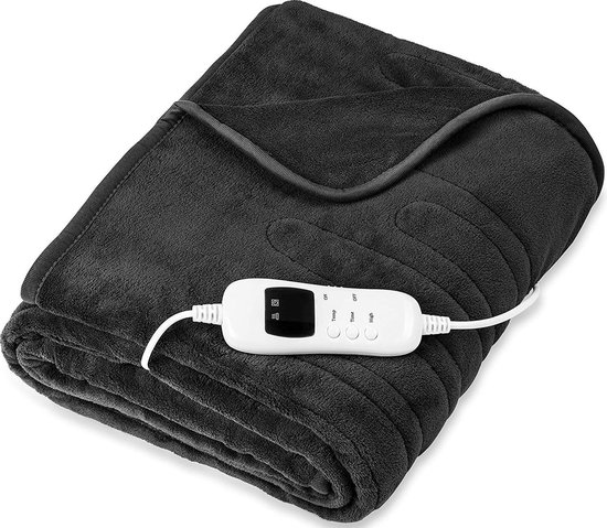 Sinnlein® - Elektrische deken antraciet - fleece deken - warmte deken elektrisch - verwarmde deken XXL - verwarmingsdeken - 160 x 120 cm - automatisch uitschakelen - knuffeldeken - timerfunctie - 9 temperatuurniveaus wasbaar tot 40 °C