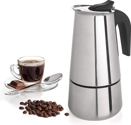 RVS Percolator 6 Kops - Mokkapot Coffee Espresso Maker - Italiaanse Koffiepot Moka Express Pot - 300ml - Roestvrij Staal - Geschikt Voor Inductie