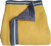 Grote woondeken of plaid okergeel wafeldoek 200 x 140 cm