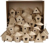 Partij kartonnen mini vogelhuisjes 7cm 6 designs 60 stuks | Knutselen