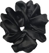 Scrunchie XL - satijn - satin - zwart - elastiek - handmade - handgemaakt - haarelastiek - black XL