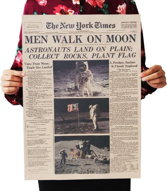 Affiche qualitative - Carte - Moon Landing - New York Times Vintage Poster Kraft Papier Retro Room Decoration 51 x 36 cm - Décoration Décoration murale - Uniek