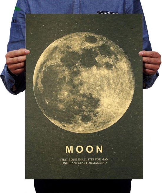 Foto: Poster maan kwalitatieve maan poster kaart maan planeten maan moon vintage poster kraft papier retro kamer decoratie 51 x 36 cm muurdecoratie maan