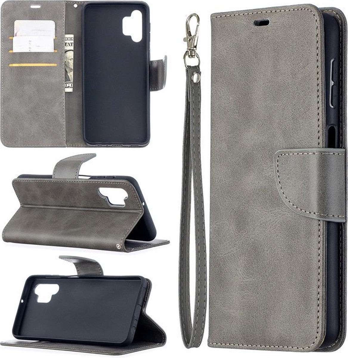 MobyDefend Hoesje - Geschikt voor Samsung Galaxy A32 (5G) - Wallet Book Case Met Koord - Grijs