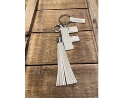 Sleutelhanger met kwastje | Imitatie leer | Wit | F