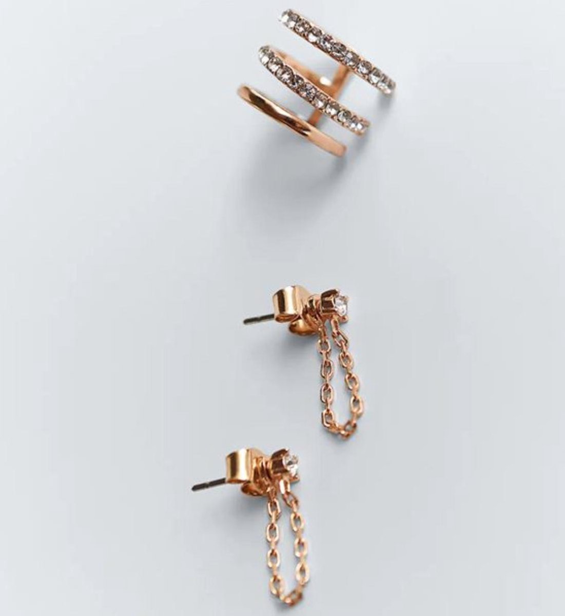 Set oorbellen en 1 ear cuff | goud gekleurd
