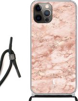 iPhone 12 hoesje met koord - Pink Marble