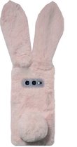 ADEL Siliconen Back Cover Softcase Hoesje voor Samsung Galaxy S10e - Roze Konijn Pluche Stof