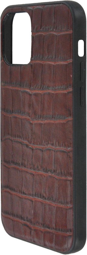 iPhone 12 Case Pro - iPhone 12 cas Pro cuir véritable couverture arrière P Case Croco Brown