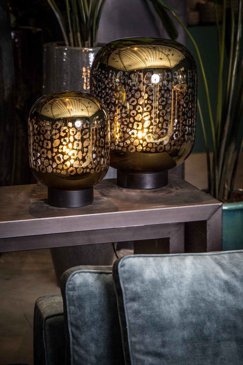 PTMD Shevon Gold glass table lamp leopard print S | bol