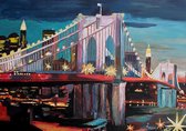 Steden Poster - New York Bridge Skyline Painted - Wandposter 60 x 40 cm