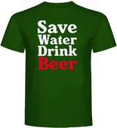 T-Shirt - Casual T-Shirt - Fun T-Shirt - Fun Tekst - Lifestyle T-Shirt - Mood - Bier - Save Water Drink Beer - Bottle Green - XL