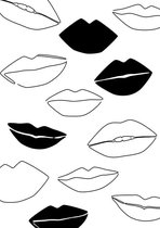 Abstract Poster - Lijntekening Vrouw Lippen Zwart-Wit - Wandposter 60 x 40 cm