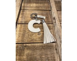 Sleutelhanger met kwastje | Imitatie leer | Wit | C