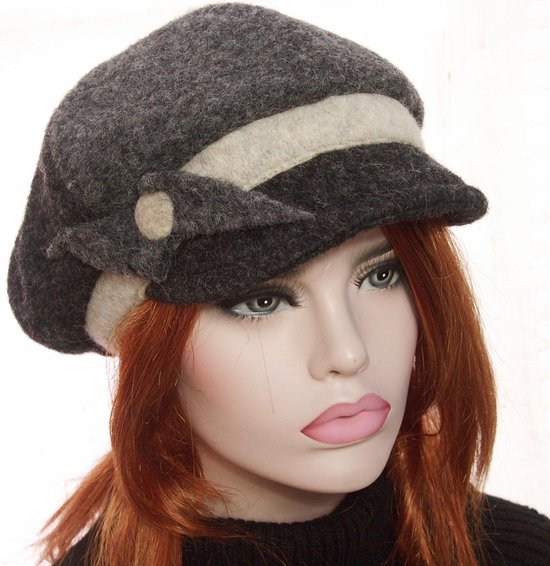 Fiebig luxe wollen winter baret kleur antraciet melee maat 57 58 centimeter