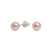 Joy|S - Zilveren 6 mm parel oorbellen - cream/peach wit