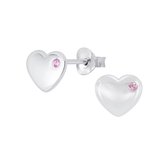 Joy|S - Zilveren hart oorbellen met roze zirkonia - 8 mm