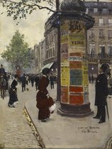 Jean Béraud, Kiosk in Parijs, 1880-1884 op canvas, afmetingen van dit schilderij zijn 60 X 100 CM