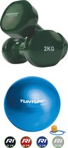 Tunturi - Fitness Set - Vinyl Dumbbell 2 x 2 kg  - Gymball Blauw 75 cm