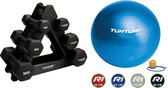 Tunturi - Fitness Set - Dumbbell Opbergrek incl 2x 1 t/m 3 dumbbells  - Gymball Blauw 65 cm