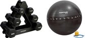 Tunturi - Fitness Set - Dumbbell Opbergrek incl 2x 1 t/m 3 dumbbells  - Gymball Zwart met Anti Burst 90 cm