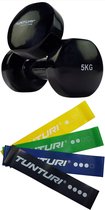 Tunturi - Fitness Set - Vinyl Dumbbell 2 x 5 kg - Weerstandsbanden 4 stuks