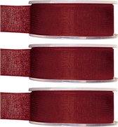 3x Hobby/ décoration rubans décoratifs en organza rouge bordeaux 2,5 cm / 25 mm x 20 mètres - Ruban cadeau ruban organza / ruban - Ruban nœud ruban rubans rouge