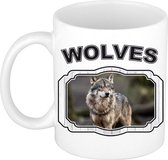 Dieren wolf beker - wolves/ wolven mok wit 300 ml