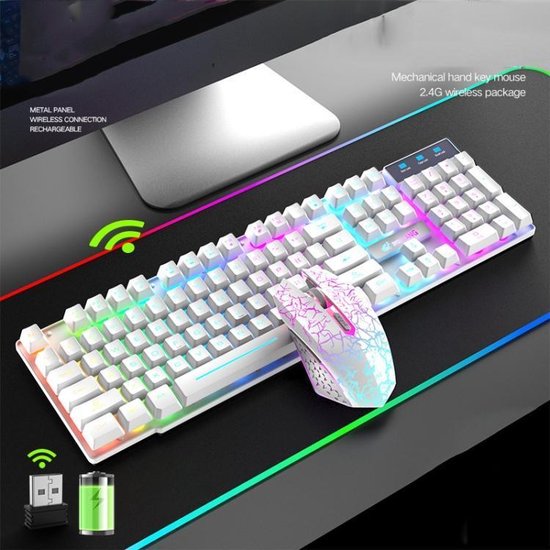 Tegenslag Overredend Hedendaags ZIYOULANG T3 Draadloos opladen Gaming verlicht toetsenbord en muisset (wit  regenbooglicht) | bol.com