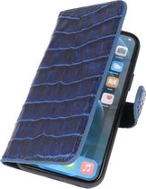 Bestcases Krokodil Handmade Leer Booktype Hoesje - Portemonnee Wallet Cases - Lederen Telefoonhoesje voor iPhone 12 - iPhoen 12 Pro - Blauw