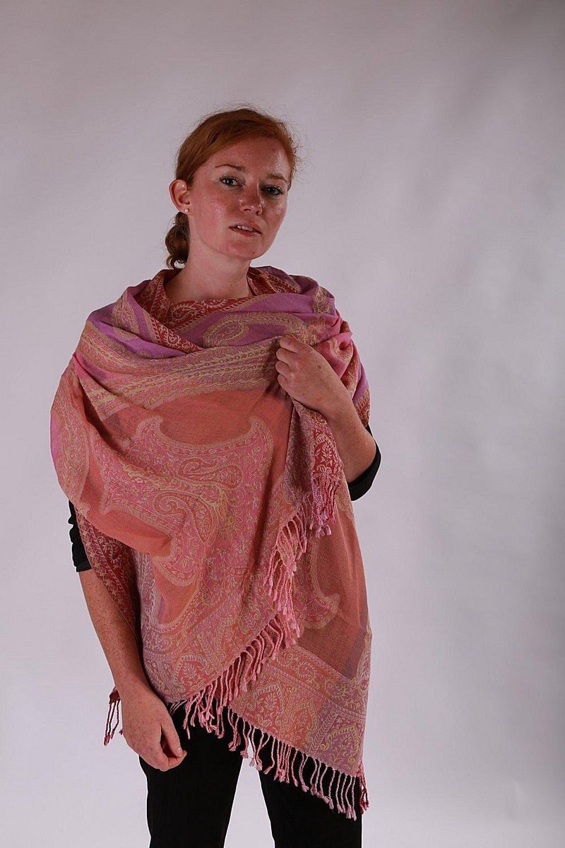 1001musthaves.com Cashmere dames sjaal in lila roze en vanille 70 x 180 cm