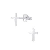 Joy|S - Zilveren kruis oorbellen 7 x 8 mm egaal